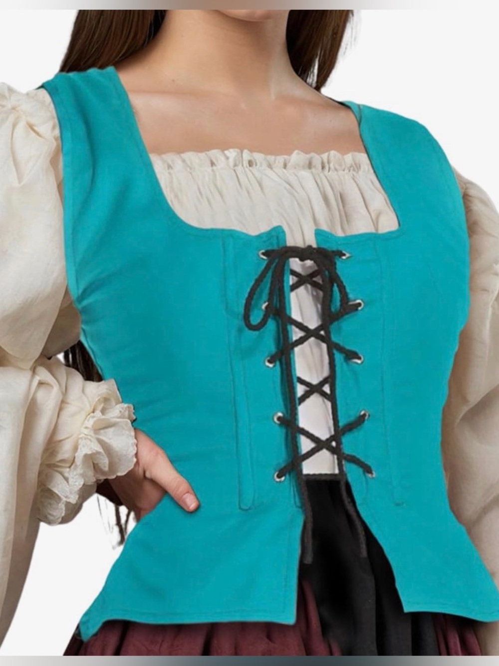 Pirate Renaissance Costume Reversible Peasant Bodice Corset Adjustable size L